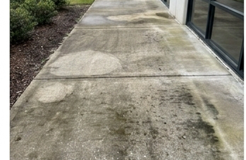 Before: the same walkway with heavy stains and grime